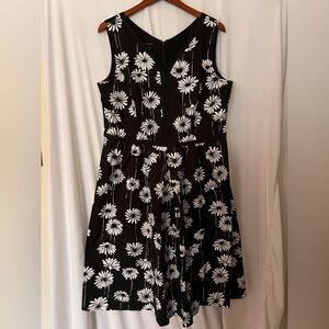 Talbots Black Sleeveless Midi Dress with White Daisy Print
